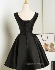 Black Short V-neckline Knee Length Party Dresses, Black Homecoming Dresses Evening Prom Dresses