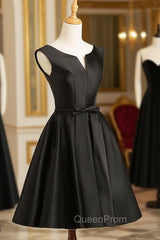 Black Short V-neckline Knee Length Party Dresses, Black Homecoming Dresses Evening Prom Dresses