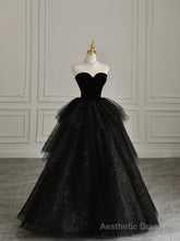Black Strapless Layered Velvet Tulle Long Prom Dress Evening Dress