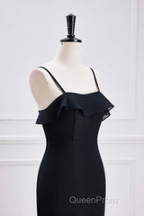 Black Straps Ruffle Multi-Layer Chiffon Maxi Dresses