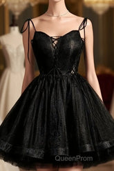 Black Straps Tulle Short Homecoming Dresses Evening Prom Dresses, Little Black Party Dresses