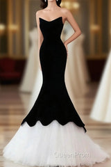 Black Sweetheart Mermaid Tulle Evening Prom Dresses