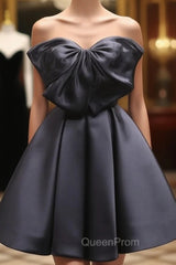 Black Sweetheart Neck Satin Short Evening Prom Dresses, Black Homecoming Dresses