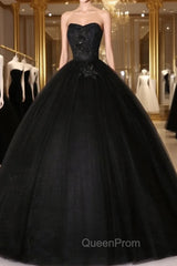 Black Sweetheart Neck Tulle Long Evening Prom Dresses Black Evening Dresses