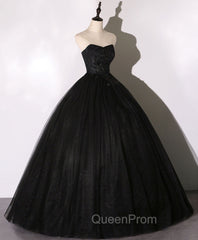 Black Sweetheart Neck Tulle Long Evening Prom Dresses Black Evening Dresses