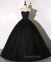 Black Sweetheart Neck Tulle Long Evening Prom Dresses Black Evening Dresses