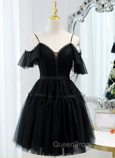 Black Sweetheart Straps Tulle Homecoming Dresses, Black Off Shoulder Evening Prom Dresses