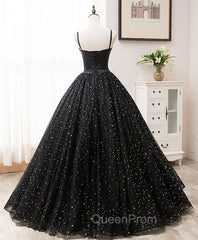 Black Sweetheart Tulle Long Evening Prom Dresses, Black Evening Sweet 16 Dresses