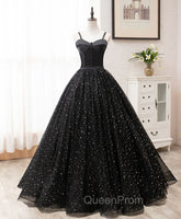Black Sweetheart Tulle Long Evening Prom Dresses, Black Evening Sweet 16 Dresses