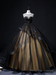 Black Tulle Backless Beading Quinceanera Dress