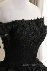 Black Tulle Lace Long Evening Prom Dresses, Black A-Line Evening Gown