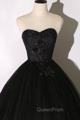 Black Tulle Lace Long Evening Prom Dresses, Black Scoop Neckline Evening Party Dresses