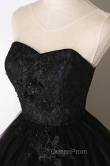Black Tulle Lace Long Evening Prom Dresses, Black Scoop Neckline Evening Party Dresses