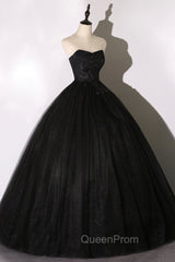 Black Tulle Lace Long Evening Prom Dresses, Black Scoop Neckline Evening Party Dresses