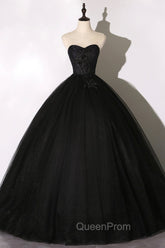 Black Tulle Lace Long Evening Prom Dresses, Black Scoop Neckline Evening Party Dresses