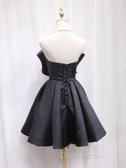 Black Tulle Satin Short Evening Prom Dresses, Black Homecoming Dresses
