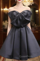 Black Tulle Satin Short Evening Prom Dresses, Black Homecoming Dresses
