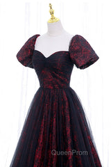 Black Tulle Short Sleeve Evening Dresses, Off the Shoulder Evening Prom Dresses