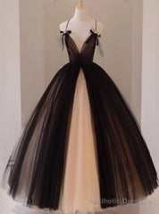 Black Tulle Spaghetti Straps Tulle Prom Dress