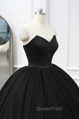Black Tulle Sweetheart Ball Gown Sweet 16 Dresses, Black Long Evening Dresses