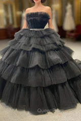 Black Tulle Sweetheart Beading Evening Prom Dresses