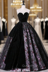 Black Tulle Velvet Sweetheart Print Quinceanera Dresses
