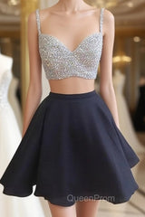 Black Two Pieces Short Evening Prom Dresses, Two Pieces Homecoming Dresses