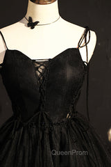 Black V-Neck Tulle Short Evening Prom Dresses, Black A-Line Homecoming Party Dresses