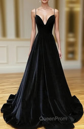 Black Velvet Long A-line Low Back Evening Prom Dresses Black V Neck Wedding Party Dresses Evening Prom Dresses shops