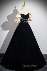 Black Velvet Long A-Line Evening Prom Dresses, Off The Shoulder Evening Party Dresses