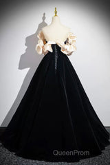 Black Velvet Long A-Line Evening Prom Dresses, Off The Shoulder Evening Party Dresses