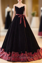 Black Velvet Strapless Bow Quinceanera Dresses