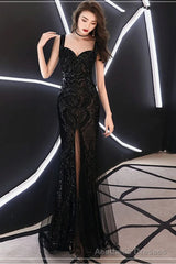 Sequin Evening Dresses Trumpet Mermaid Floor-Length Formal Party Gown for Women