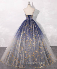 Blue A line Tulle Lace Long Evening Prom Dresses, Tulle Evening Blue Graduation Dresses