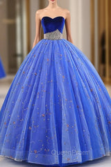 Blue Ball Gown Embroidery Tulle Sweetheart Quinceanera Dresses With Pearls