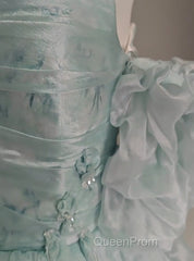 Blue Floral A-Line Strapless Organza Long Evening Prom Dresses Graduation Evening Prom Dresses