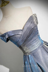 Blue Gradient A-Line Floor Length Evening Prom Dresses, Blue Off The Shoulder Evening Party Dresses