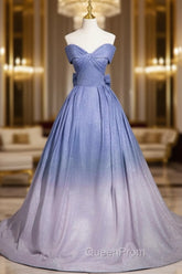 Blue Gradient-Color Glitter Sequins Evening Prom Dresses, A-Line Off-The-Shoulder Blue Princess Evening Dresses