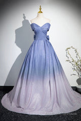 Blue Gradient-Color Glitter Sequins Prom Dresses, A-Line Off-The-Shoulder Blue Princess Formal Dresses