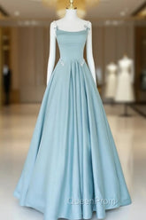 Blue Long Beaded Evening Prom Dresses, Long Blue Beaded Evening Dresses