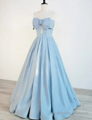 Blue Satin Long A-line Party Dress Prom Dress Blue Floor Length Evening Dress prom dresses shops