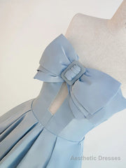 Blue Satin Long A-line Party Dress Prom Dress Blue Floor Length Evening Dress prom dresses shops