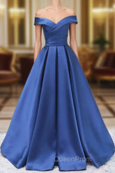 Blue Satin Sweetheart Long Wedding Party Dresses Blue Evening Dresses Evening Prom Dresses shops
