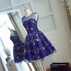 Blue Short Beautiful Homecoming Dresses Tulle SleevelessEvening Prom Dresses, Blue Party Dresses