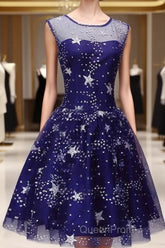 Blue Short Beautiful Homecoming Dresses Tulle SleevelessEvening Prom Dresses, Blue Party Dresses