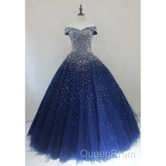 Blue Sparkle Off Shoulder Ball Party Dresses Handmade Beaded Party Dresses Elegant Evening Prom Dresses Evening Dresses