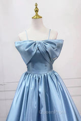 Blue Sweet A-Line Spaghetti Strap Satin Long Evening Prom Dresses Evening Party Dresses
