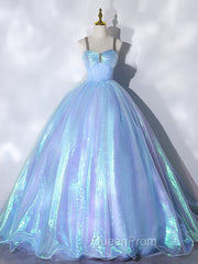 Blue Sweetheart Neck Long Evening Prom Dresses, Unique Blue Sweet 16 Dresses