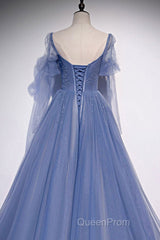 Blue sweetheart tulle sequin long Evening Prom Dresses blue formal Dresses