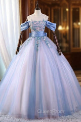 Blue Tulle Appliques Bow Quinceanera Dresses